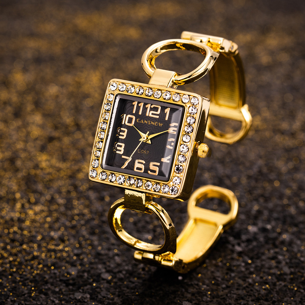 Minimalist Thin Watch - อุทัย W85 นาฬิกาผู้หญิงเปิดสร้อยข้อมือชุดนาฬิกา Diamond Dial Square