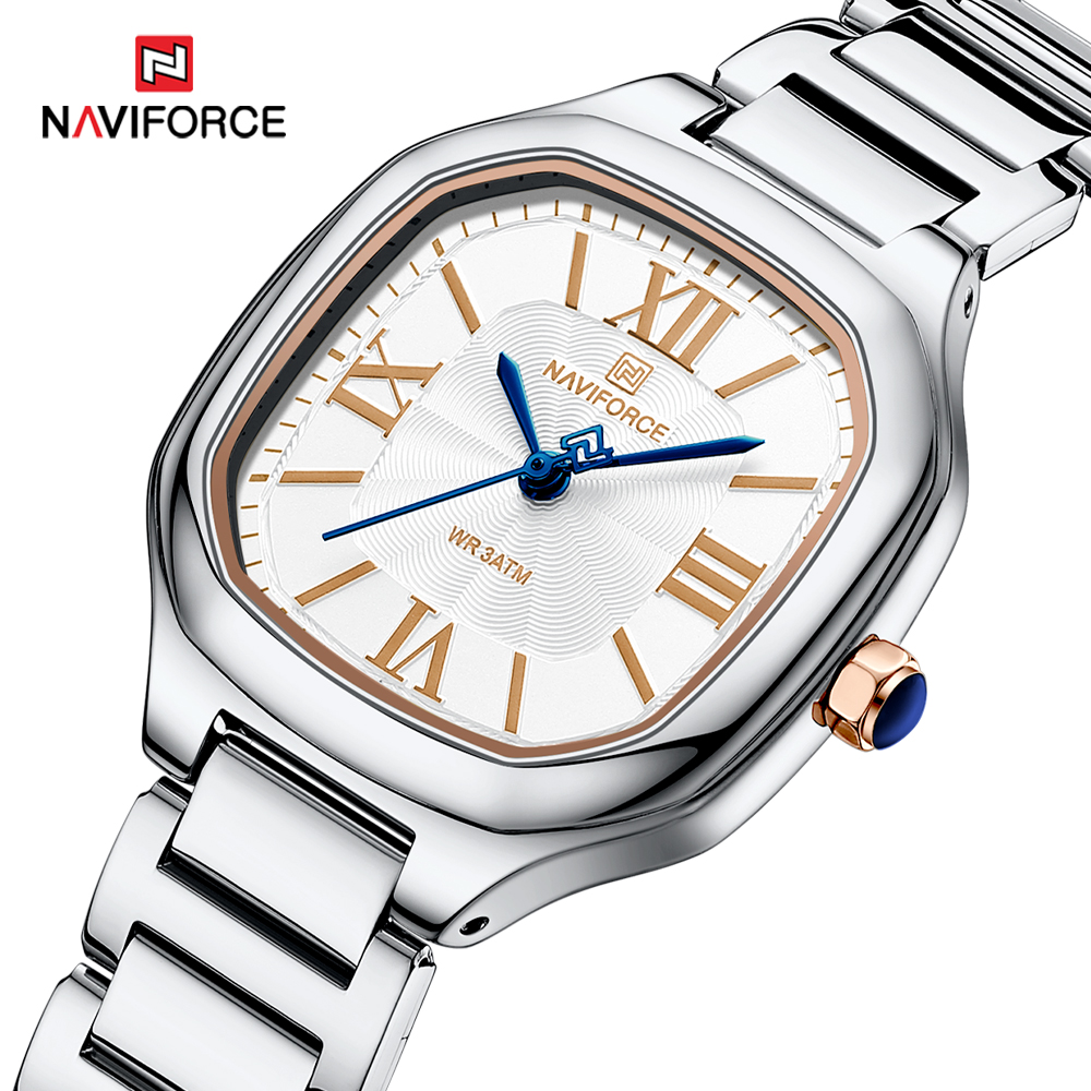 Minimalist Thin Watch - NAVIFORCE นาฬิกาผู้หญิงหรูหราหน้าปัดสี่เหลี่ยมควอตซ์กันน้ําพร้อมสายสแตนเลสนาฬิกาข้อมือสุภาพสตรีนาฬิกาสไตล์