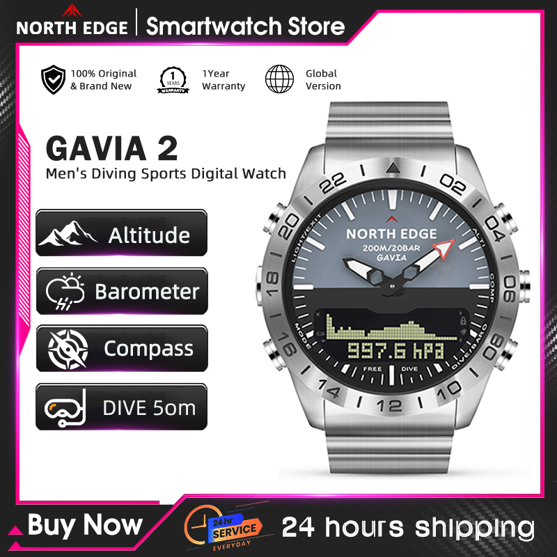 Smartwatch Watches For Men Digital - NORTH EDGE นาฬิกาดำน้ำสำหรับผู้ชาย ทหาร หรูหรา นาฬิกาสมาร์ทวอทช์เหล็กเต็มรูปแบบ