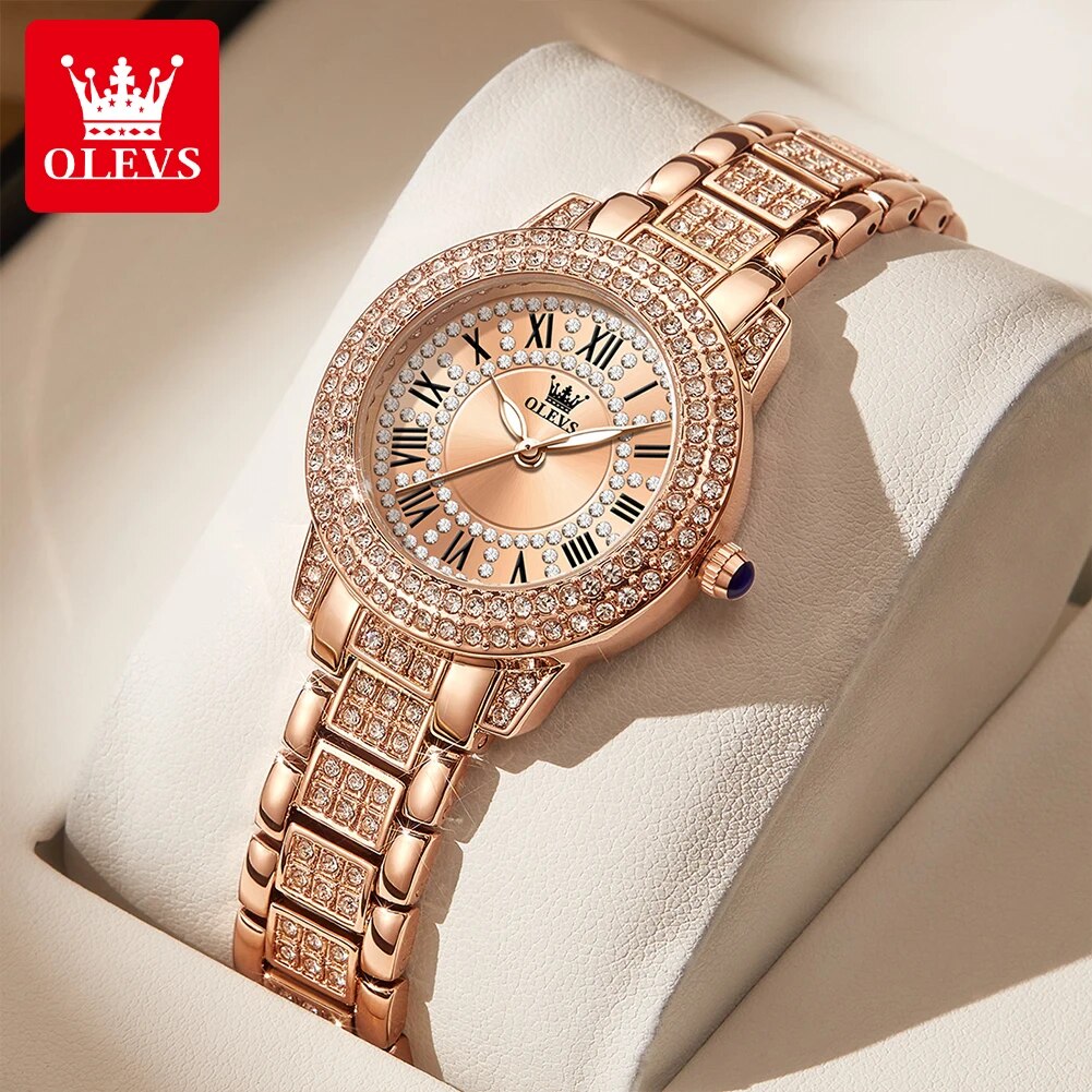 Minimalist Thin Watch - OLEVS 9943นาฬิกาควอทซ์เพชรออริจินอลสำหรับผู้หญิงหรูหราสแตนเลสทองกุหลาบกันน้ำนาฬิกาข้อมือสุภาพสตรี