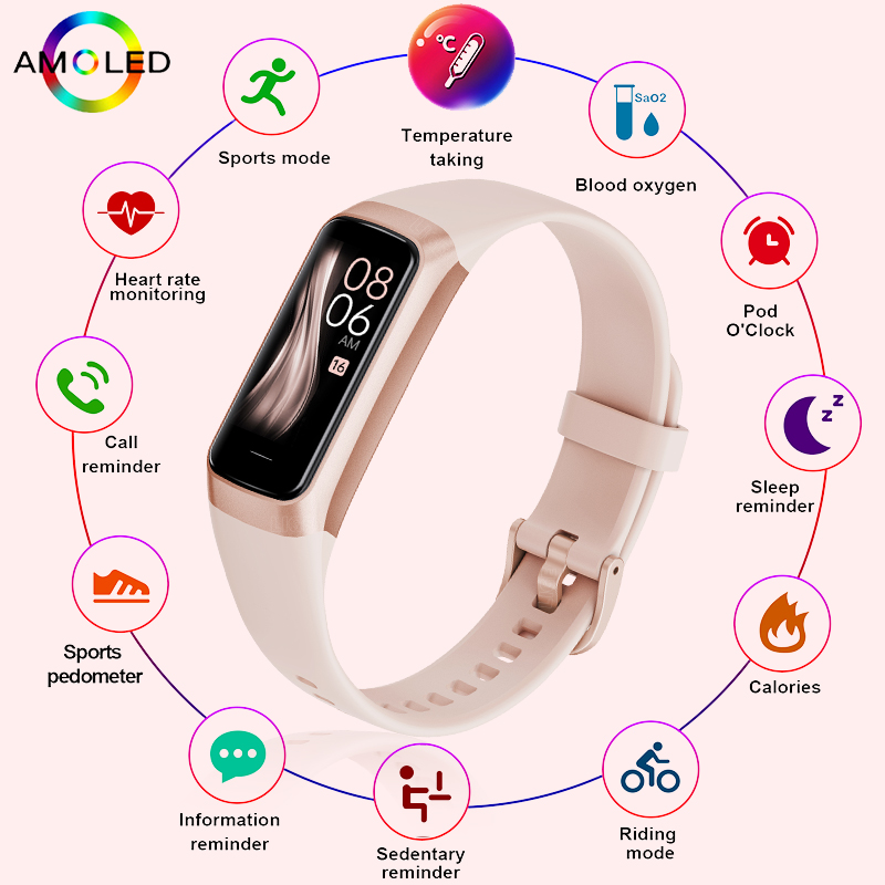 Watches Ladies Smartwatch - Foxbox IP67นาฬิกาข้อมือผู้หญิงผู้ชายแฟชั่นสมาร์ทวอท์ช, สายรัดข้อมืออัจฉริยะวัดอุณหภูมิร่างกายกันน้ำนาฬิกาสายรัดข้อมือฟิตเนสกีฬา
