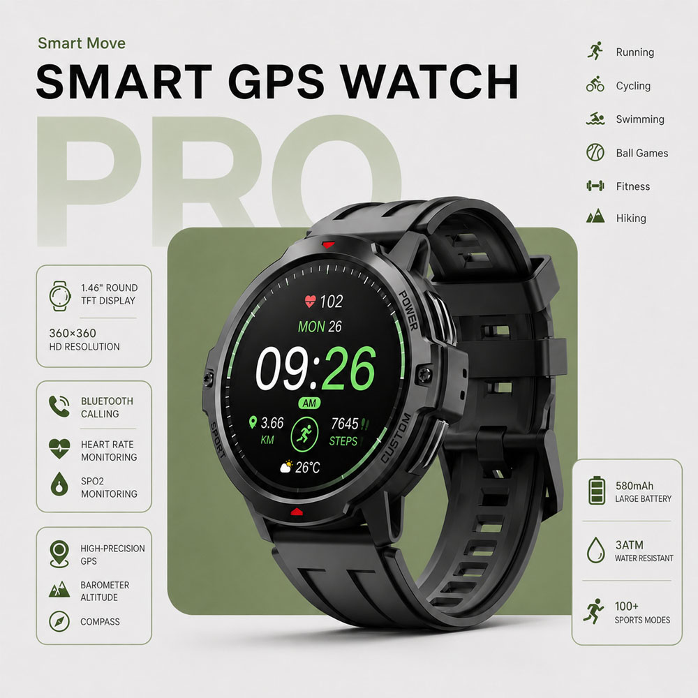 Timex Watches Smartwatch - ใหม่ 1.46 นิ้วทหาร GPS สมาร์ทวอทช์ 3ATM