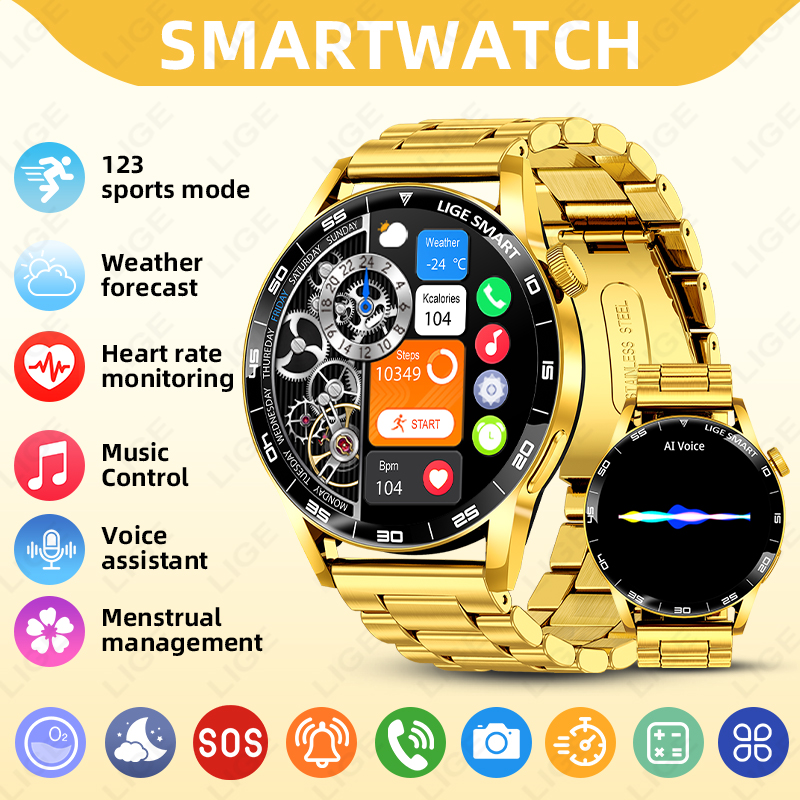 Smartwatch Luxury Watches For Women - นาฬิกาอัจฉริยะ LIGE รุ่นหรูหรา สำหรับผู้ชายและผู้หญิง รองรับการโทรผ่านบลูทูธ นาฬิกาข้อมือผู้ชาย