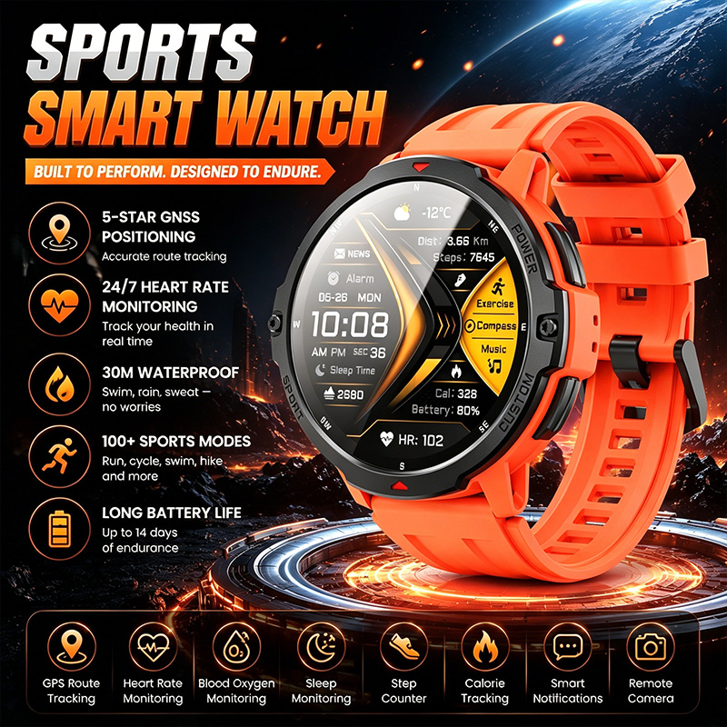Timex Watches Smartwatch - ใหม่นาฬิกาสมาร์ทสปอร์ตระดับมืออาชีพ ไจโรสโคป 6 แกน การตรวจสอบอัตราการเต้นของหัวใจแบบไดนามิก การระบุตำแหน่ง