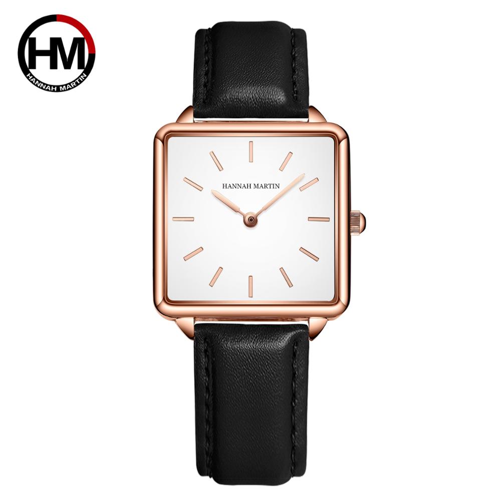 Minimalist Thin Watch - สายหนังแท้Japan Quartz Movement HM-108ผู้หญิงง่ายออกแบบนาฬิกาข้อมือLadies Square Dialนาฬิกา