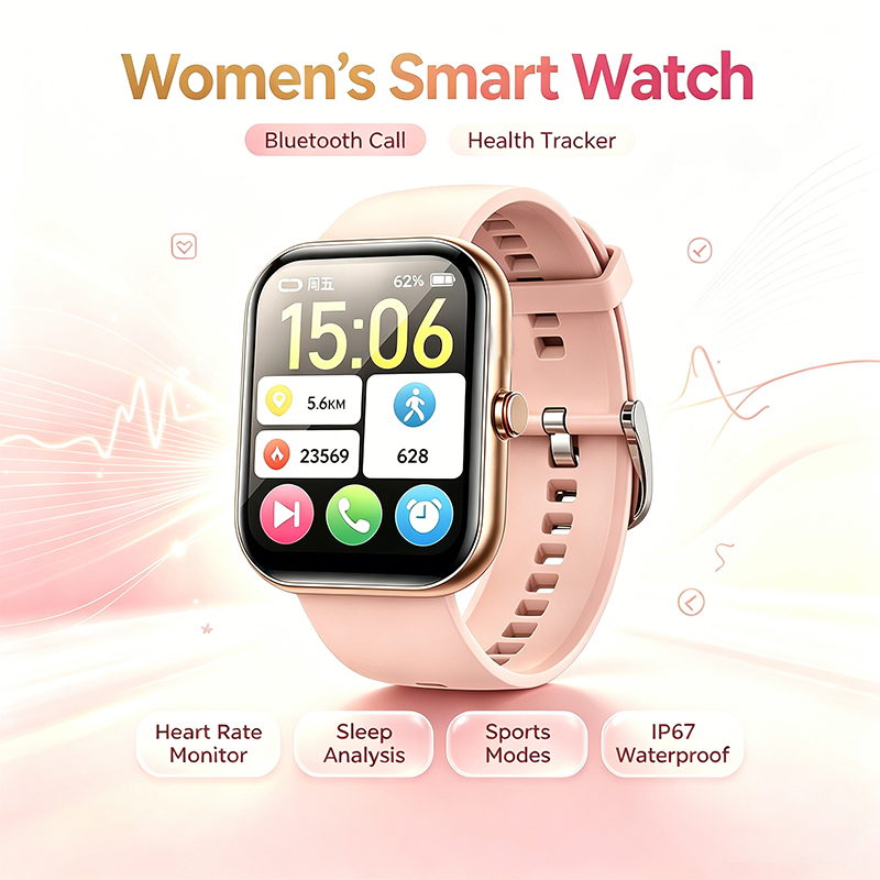 Watches Ladies Smartwatch - สมาร์ทวอทช์สำหรับผู้หญิง รองรับการโทรผ่านบลูทูธ ตรวจวัดอัตราการเต้นของหัวใจและติดตามการนอนหลับ มาตรฐานกันน้ำ IP67 ติดตามการออกกำลังกายและฟิตเนส