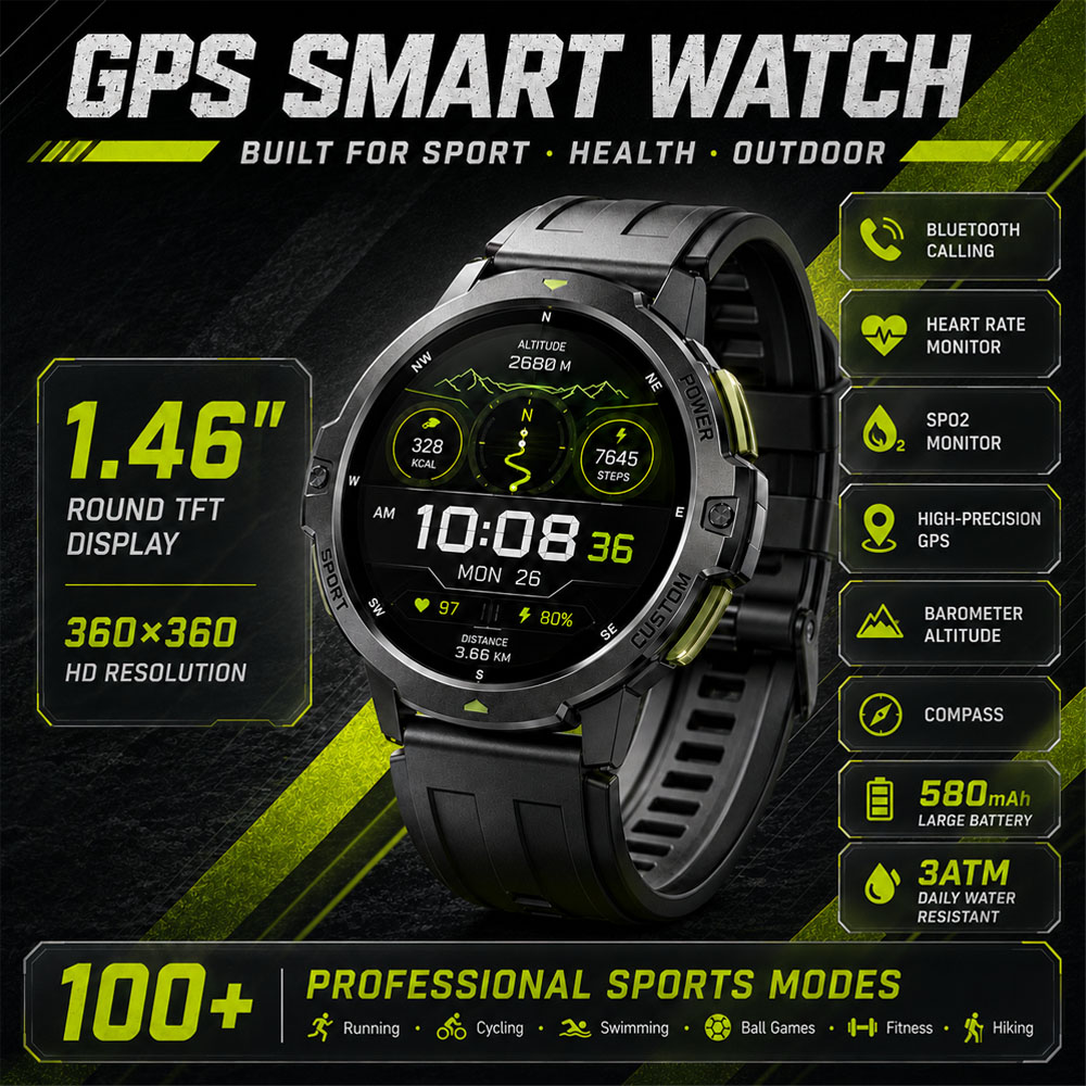 Timex Watches Smartwatch - สมาร์ทวอทช์ GPS ทหารรุ่นใหม่ กันน้ำ 3ATM แบตเตอรี่ขนาดใหญ่
