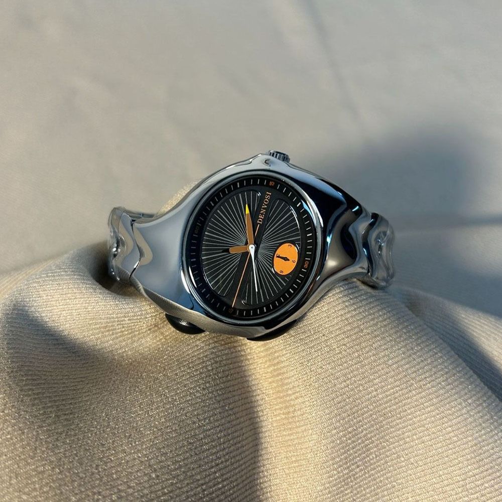 Smartwatch Watches For Men Digital - นาฬิกาข้อมือผู้ชายสายสแตนเลสสตีล กันน้ำ สีเงิน ควอตซ์ ดีไซน์แปลกตา รูปทรงบิดเบี้ยว