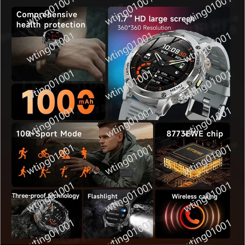 สำหรับนาฬิกาอัจฉริยะ AK87 ไฟฉา - Smartwatch Watches With Bluetooth บทวิจารณ์และราคา
