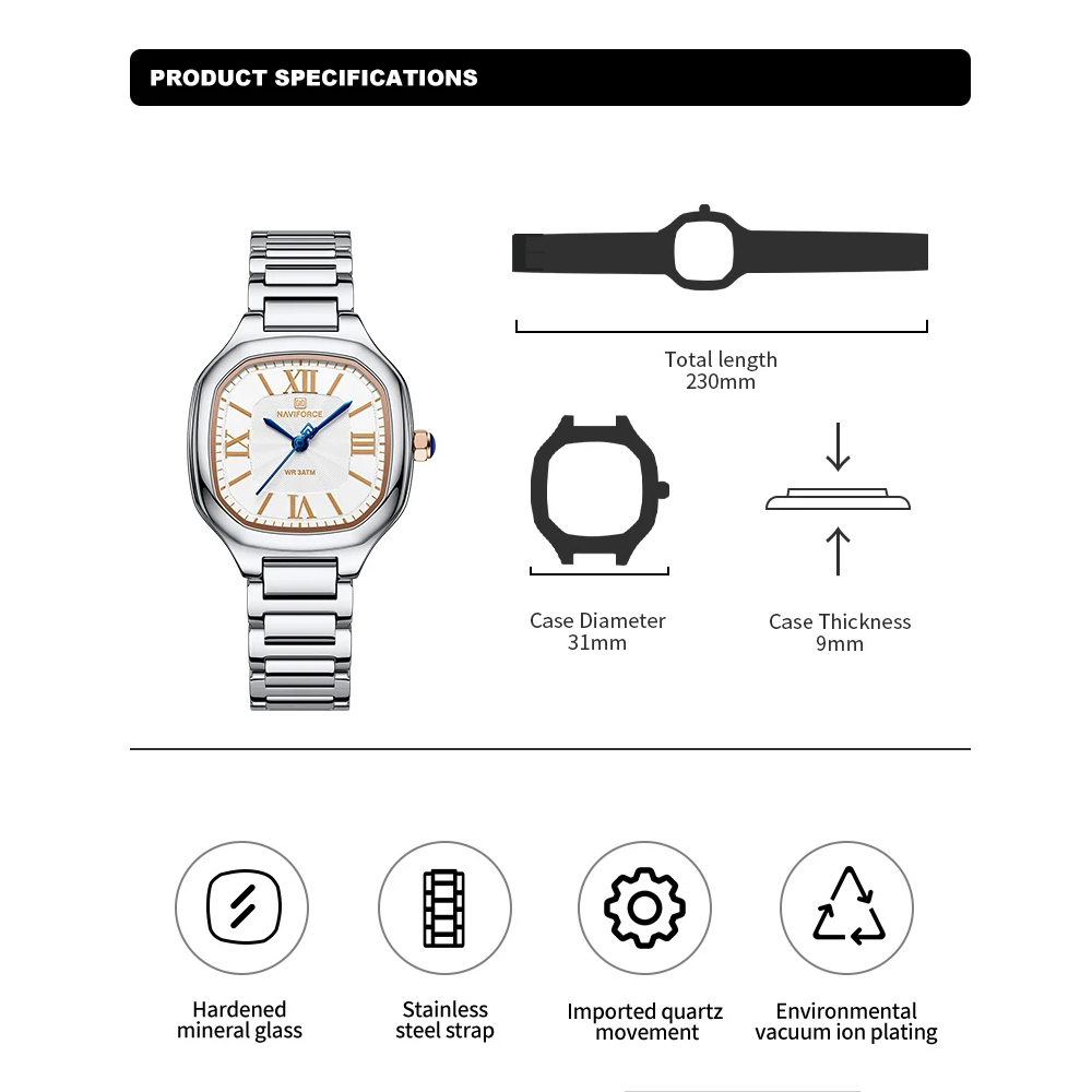 NAVIFORCE นาฬิกาผู้หญิงหรูหราห - Minimalist Thin Watch บทวิจารณ์และราคา
