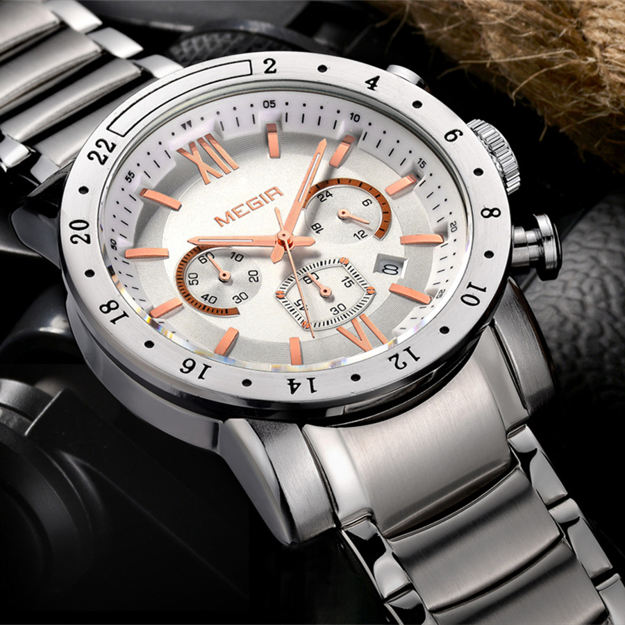 MEGIR นาฬิกาลำลองสแตนเลสสำหรับ - Smartwatch Watches For Men Digital บทวิจารณ์และราคา