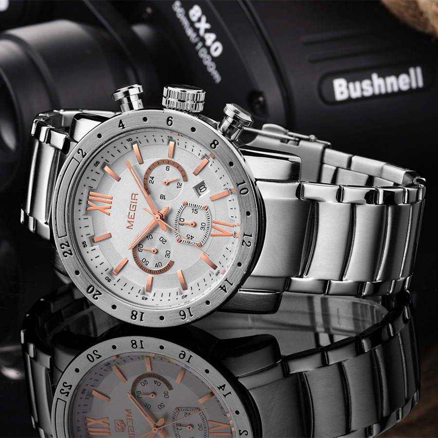 MEGIR นาฬิกาลำลองสแตนเลสสำหรับ - Smartwatch Watches For Men Digital บทวิจารณ์และราคา