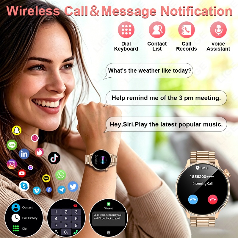 LIGE นาฬิกาสมาร์ทวอทช์สำหรับผู - Smartwatch Luxury Watches For Women บทวิจารณ์และราคา