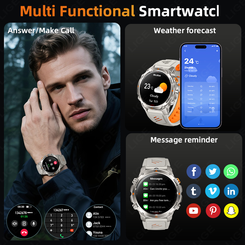 นาฬิกาสมาร์ทวอทช์ LIGE รุ่นทนท - Smartwatch Watches With Bluetooth บทวิจารณ์และราคา