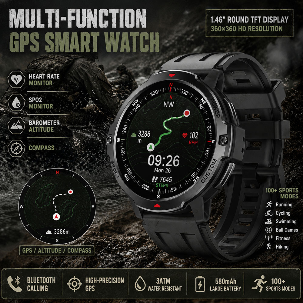 ใหม่ 1.46 นิ้วทหาร GPS สมาร์ทว - Timex Watches Smartwatch บทวิจารณ์และราคา