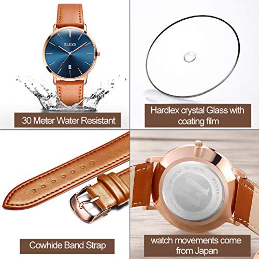 OLEVS นาฬิกาหนังผู้ชายสีดำบางเ - Smartwatch Watches For Men Digital บทวิจารณ์และราคา