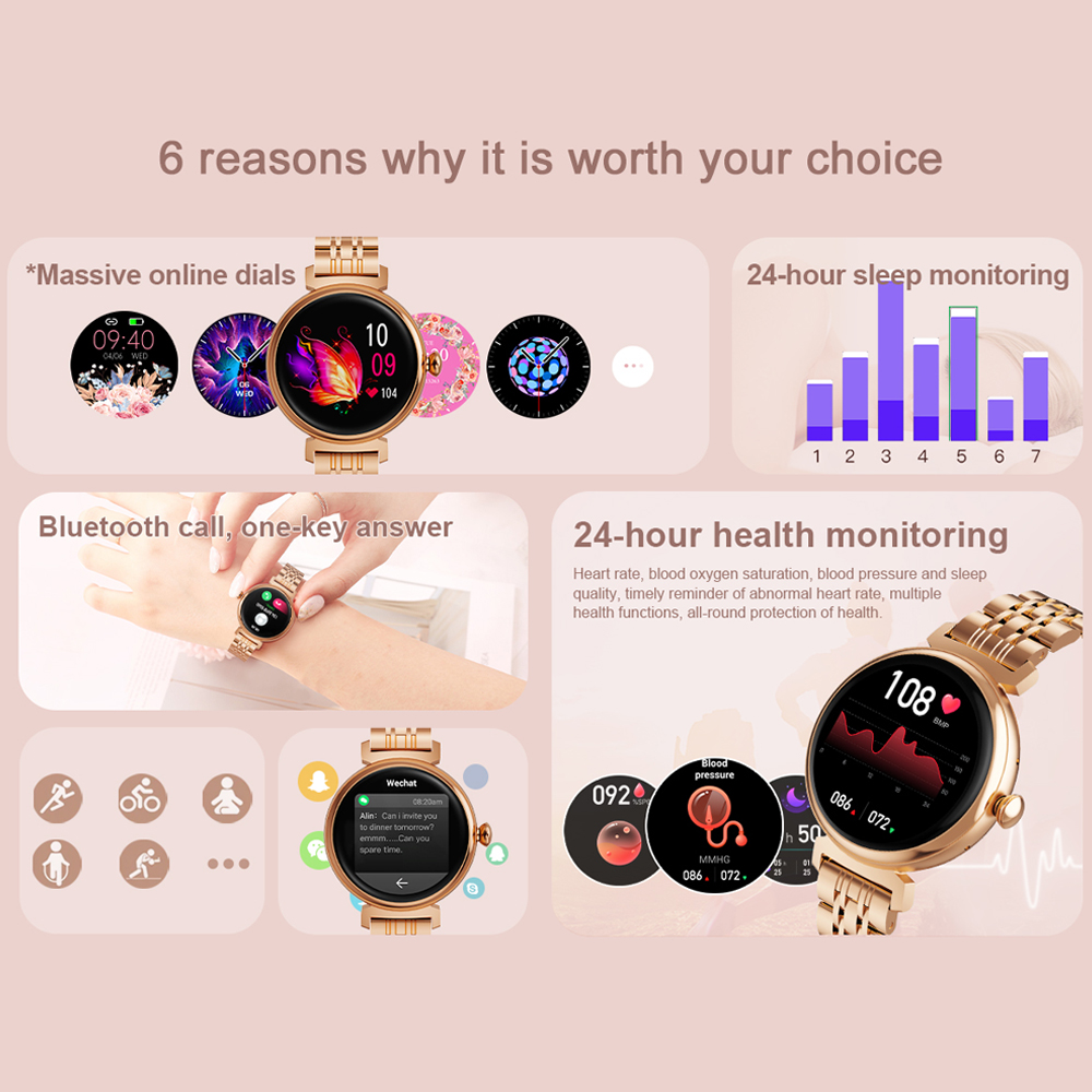 หน้าจอ AMOLED ขนาด 1.04 นิ้วแฟ - Watches Ladies Smartwatch บทวิจารณ์และราคา